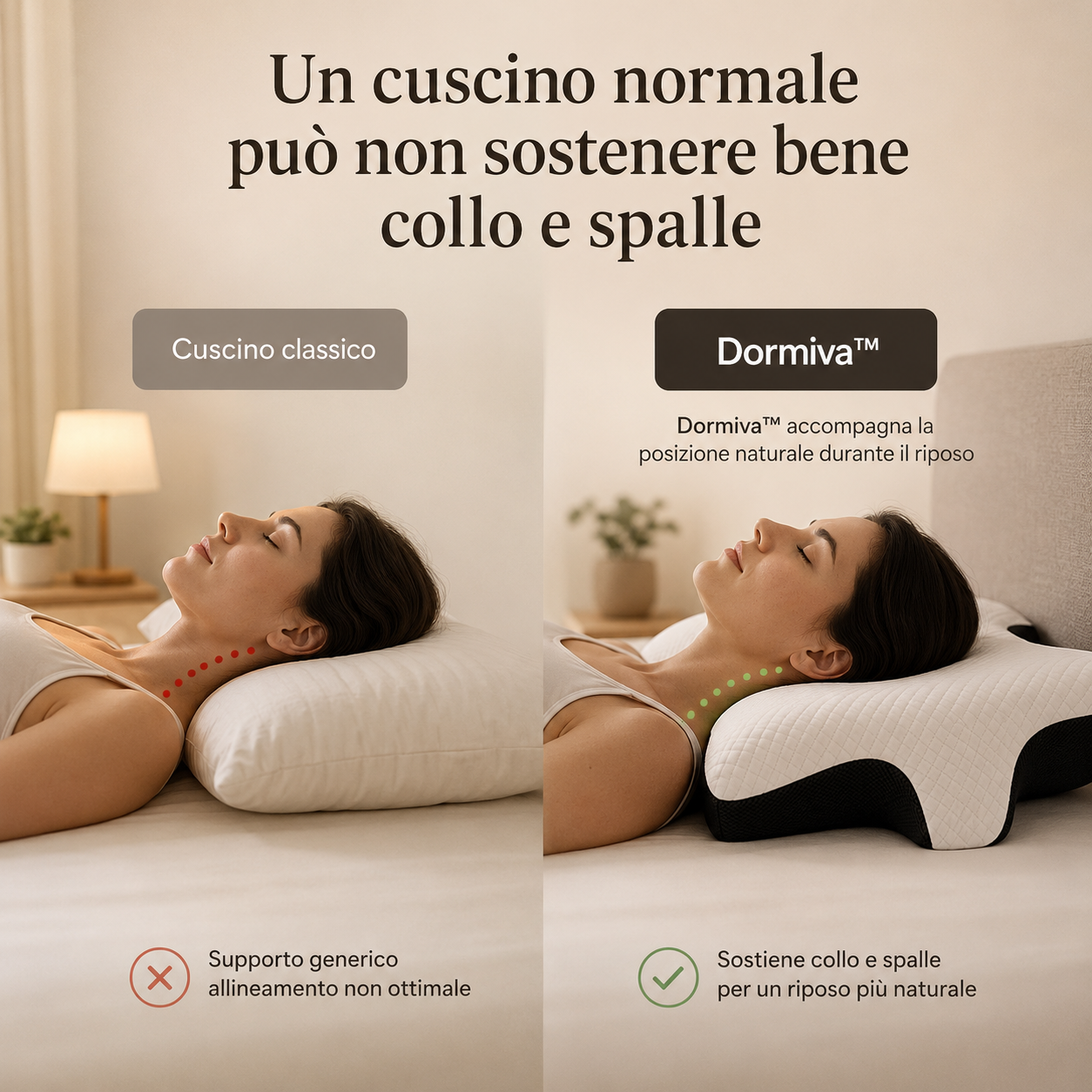 Dormiva™ Cuscino Cervicale Ergonomico – Supporto per Collo e Spalle durante il Riposo