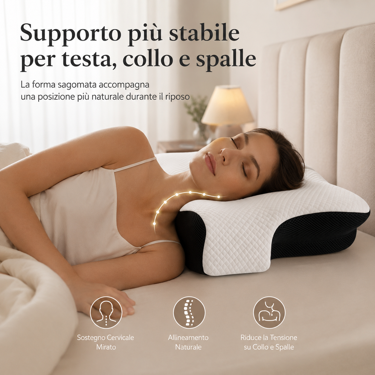 Cuscino Cervicale Ergonomico – Supporto per Collo e Spalle durante il Riposo